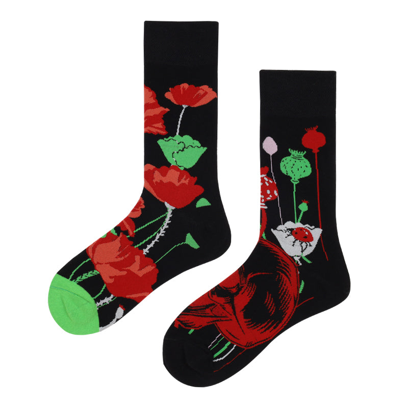 Asymmetrical Color Retro Personality Male And Female Couple Mid-length Cotton Socks