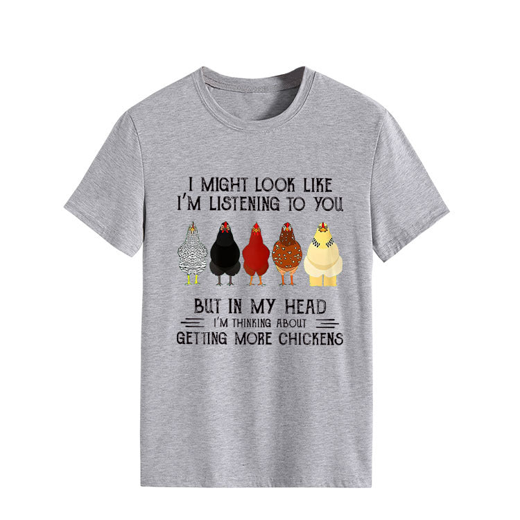 Simple Round Neck Pullover Blouse Print T-shirt