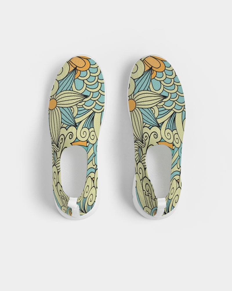 Angry yellow blue green print Women's Slip-On Flyknit Shoe