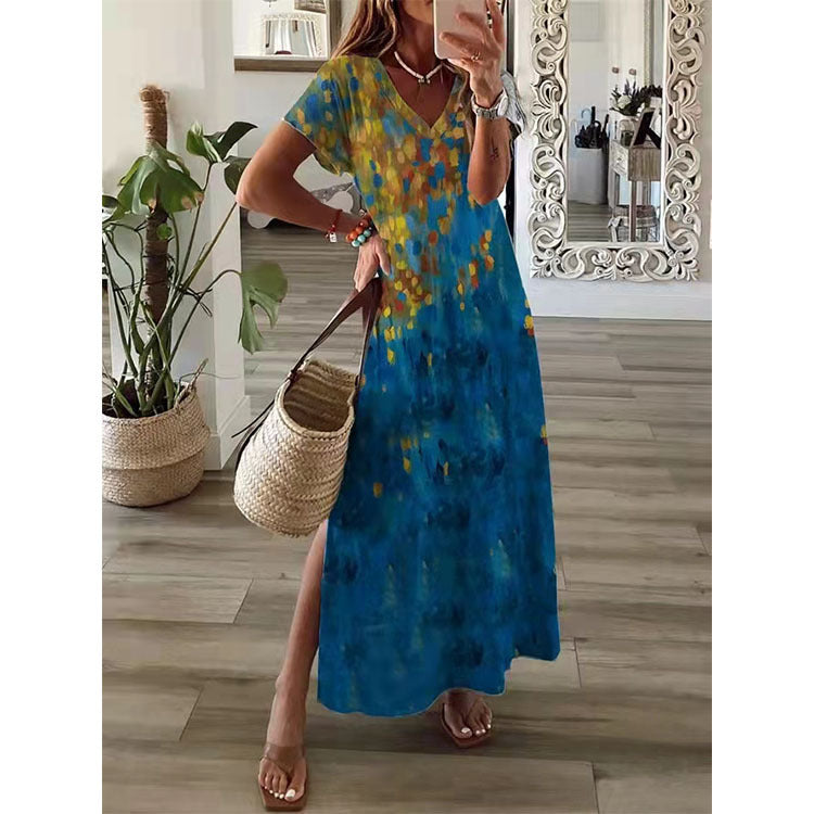 Spring And Summer Long Skirt Short Sleeve Dress