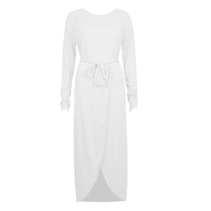 Women's European And American Round Neck Loose Long Sleeve Irregular Dress