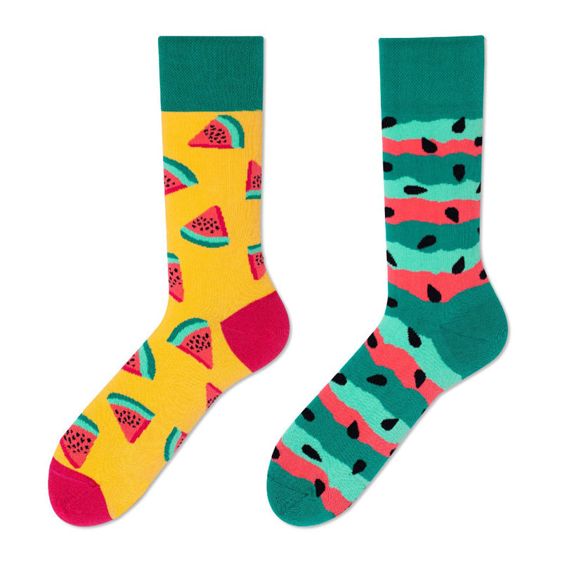 Asymmetrical Color Retro Personality Male And Female Couple Mid-length Cotton Socks