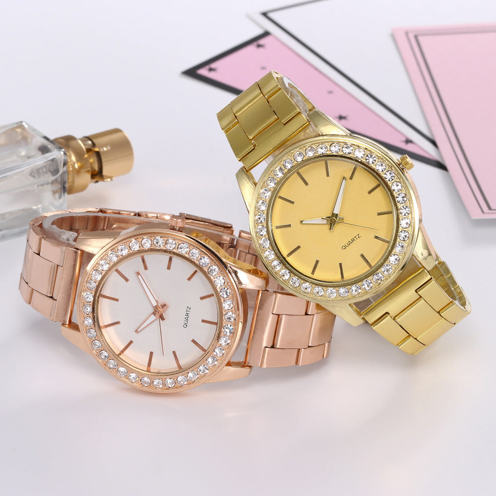 Women's Alloy Steel Band Full Diamond Simple Scale Watch