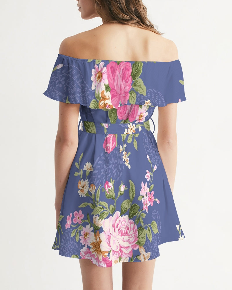 Angry pink flowers Women's Off-Shoulder Dress