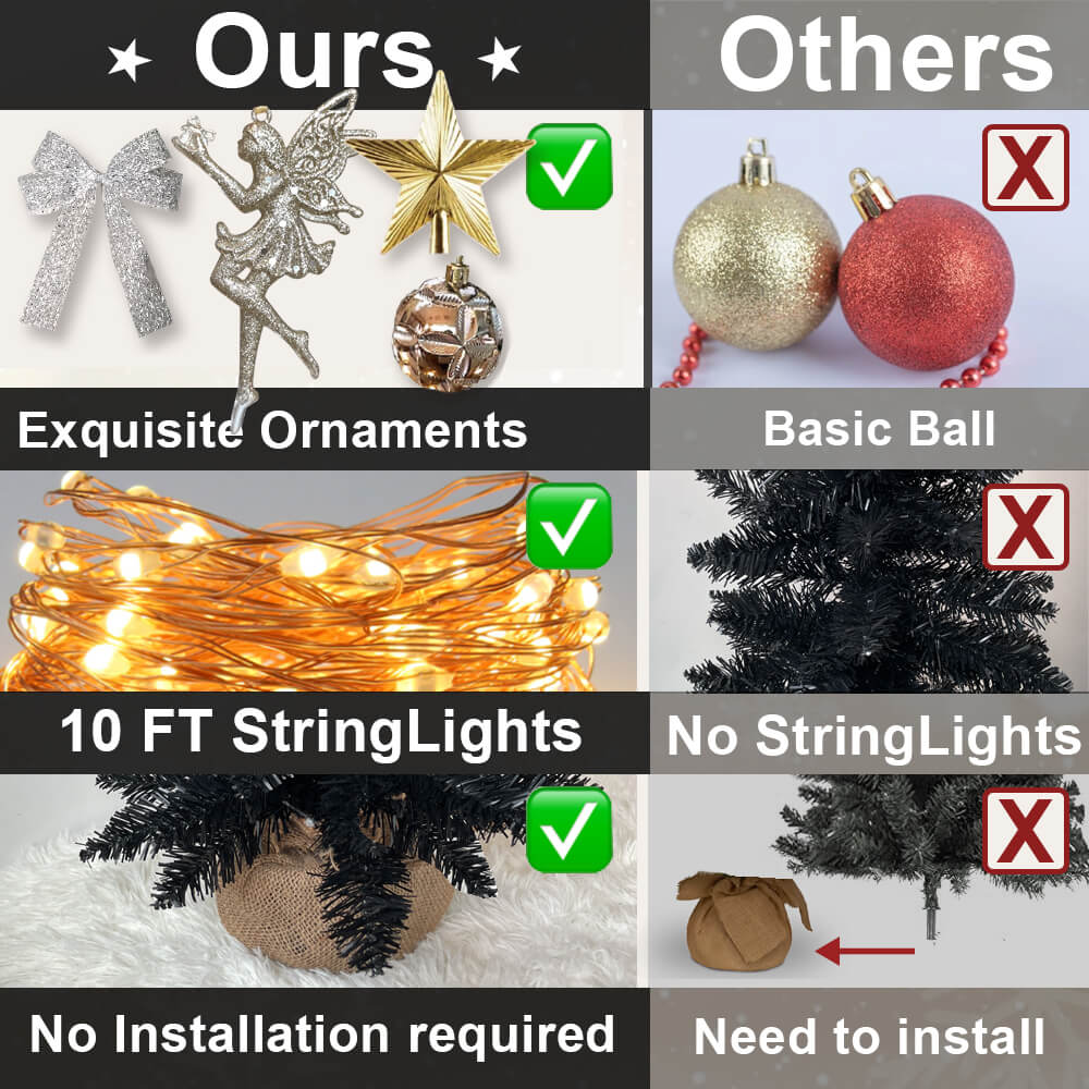 2ft Tabletop Christmas Tree With Light Artificial Small Mini Black Christmas Decoration, Exquisite Decor & Xmas Ornaments For Table Top For Home & Office