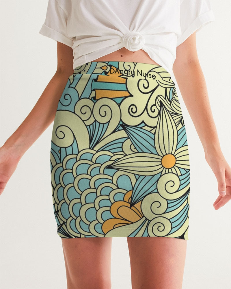 Angry yellow blue green print Women's Mini Skirt