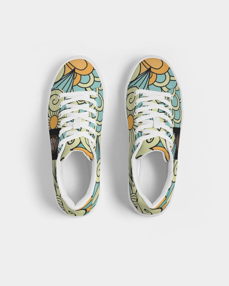Angry yellow blue green print Women's Faux-Leather Sneaker