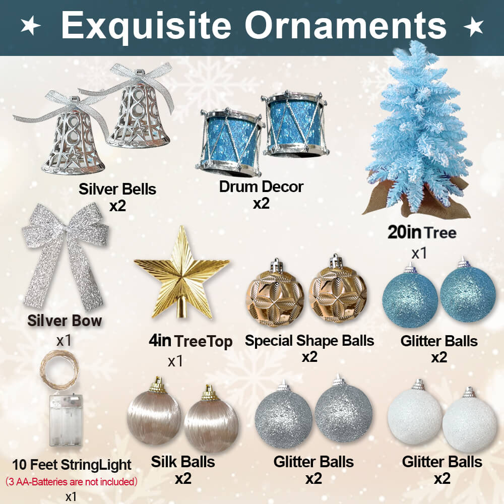 2ft Tabletop Christmas Tree With Light Artificial Small Mini Blue Christmas Decoration With Flocked Snow, Exquisite Decor & Xmas Ornaments For Table Top For Home & Office