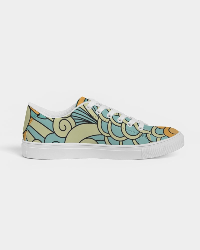 Angry yellow blue green print Women's Faux-Leather Sneaker