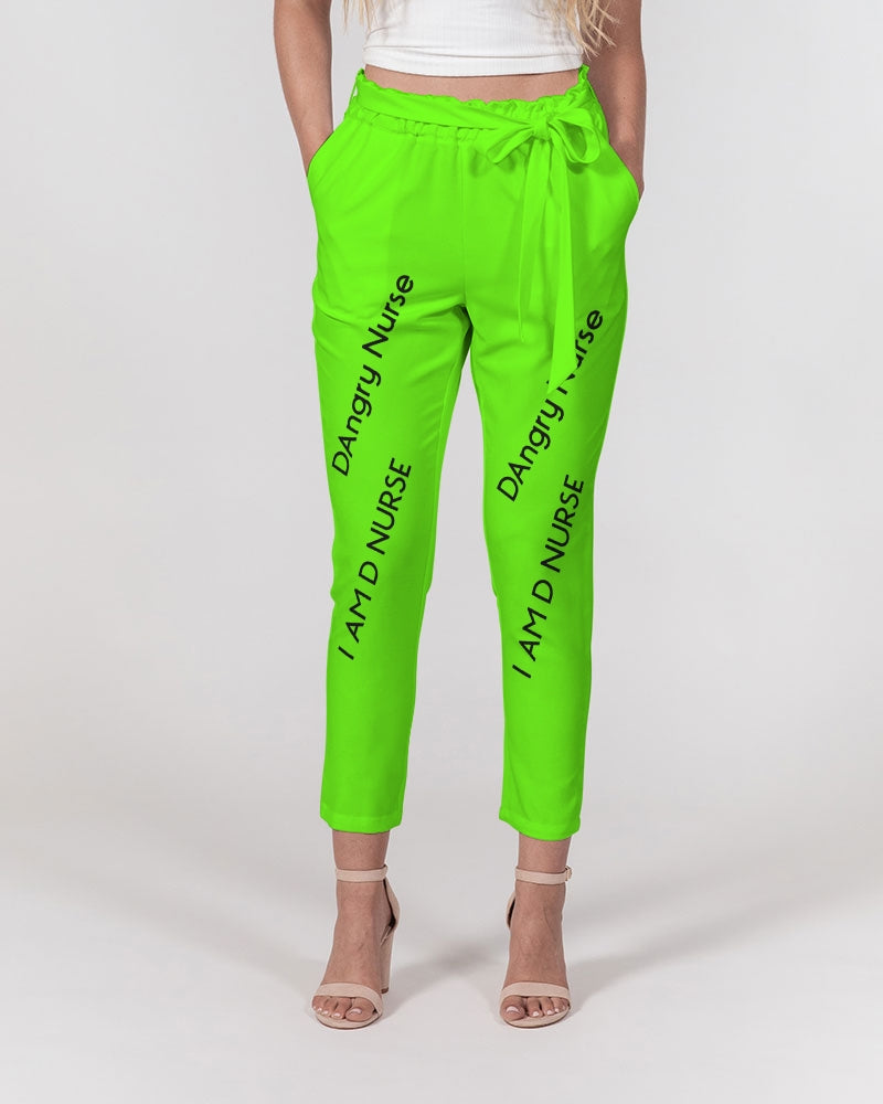 neon green Women's Belted Tapered Pants