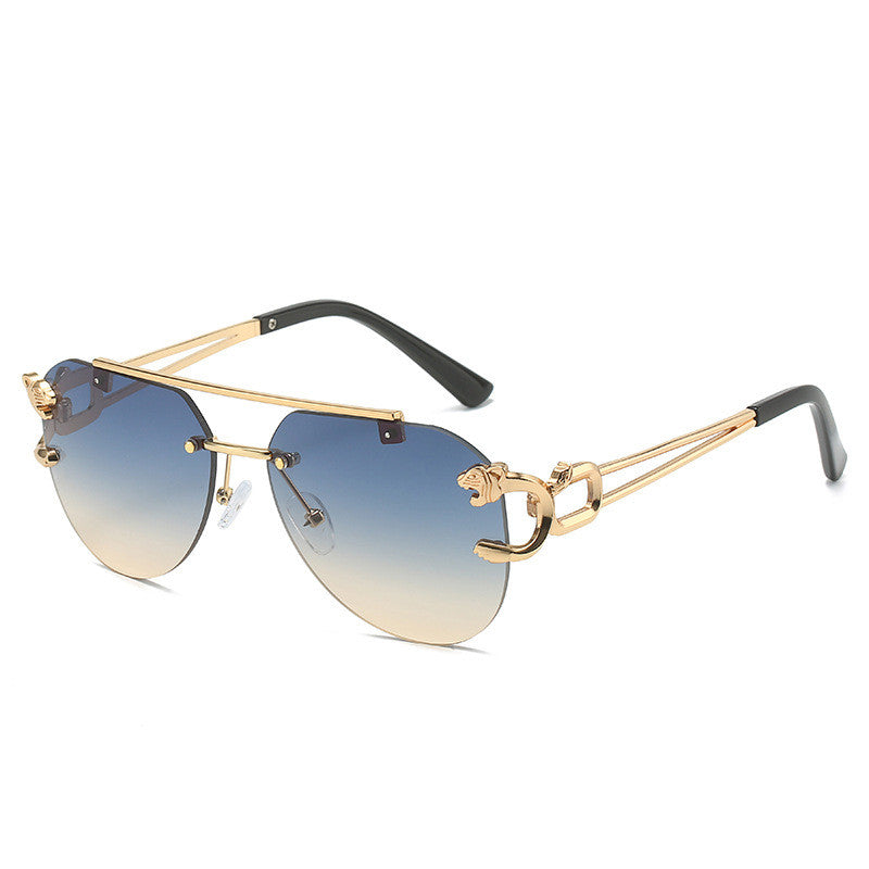 Rimless Leopard Head Sunglasses Women Men's Double Beam Personality