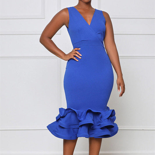 Sleeveless V Neck Evening Dress 3D Three Dimensional Skirt