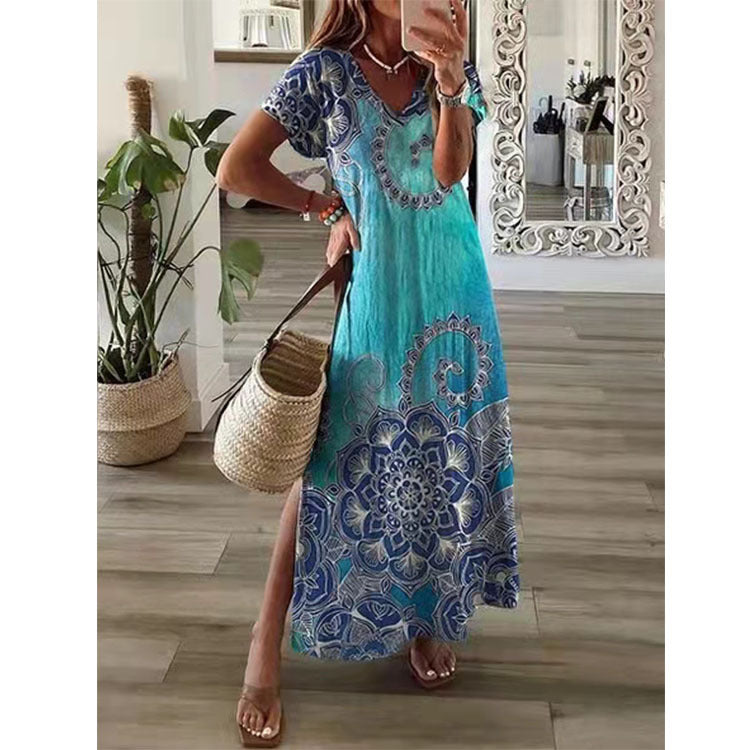 Spring And Summer Long Skirt Short Sleeve Dress