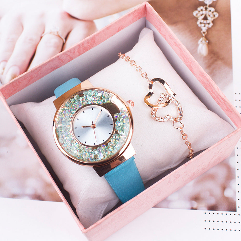 Hand Quicksand Diamond Chain Ladies Watch Set