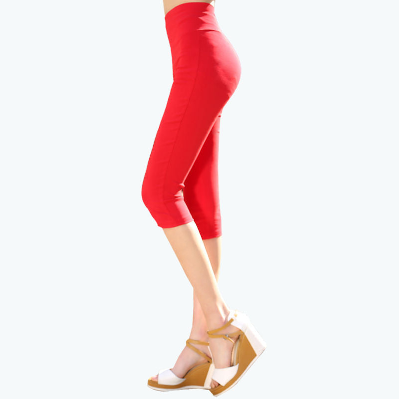 Plus Fat Plus Size Candy Color Cropped Slim-leg Pants
