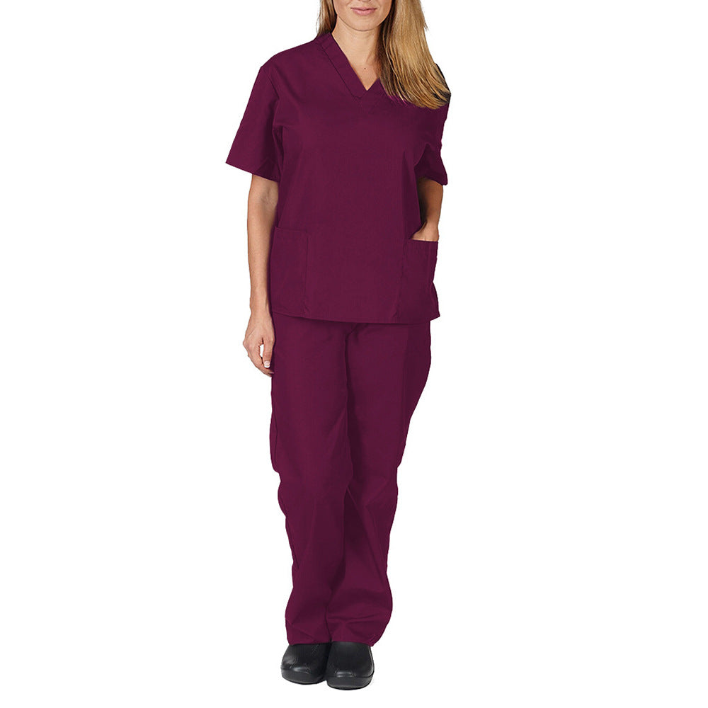 New Solid Color Pocket V-neck Nursing Work Uniform