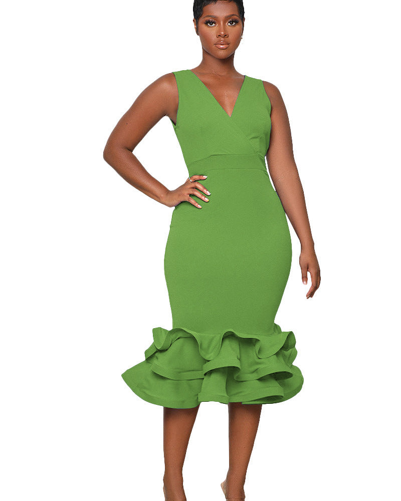 Sleeveless V Neck Evening Dress 3D Three Dimensional Skirt