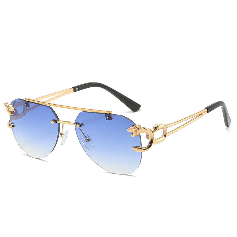Rimless Leopard Head Sunglasses Women Men's Double Beam Personality
