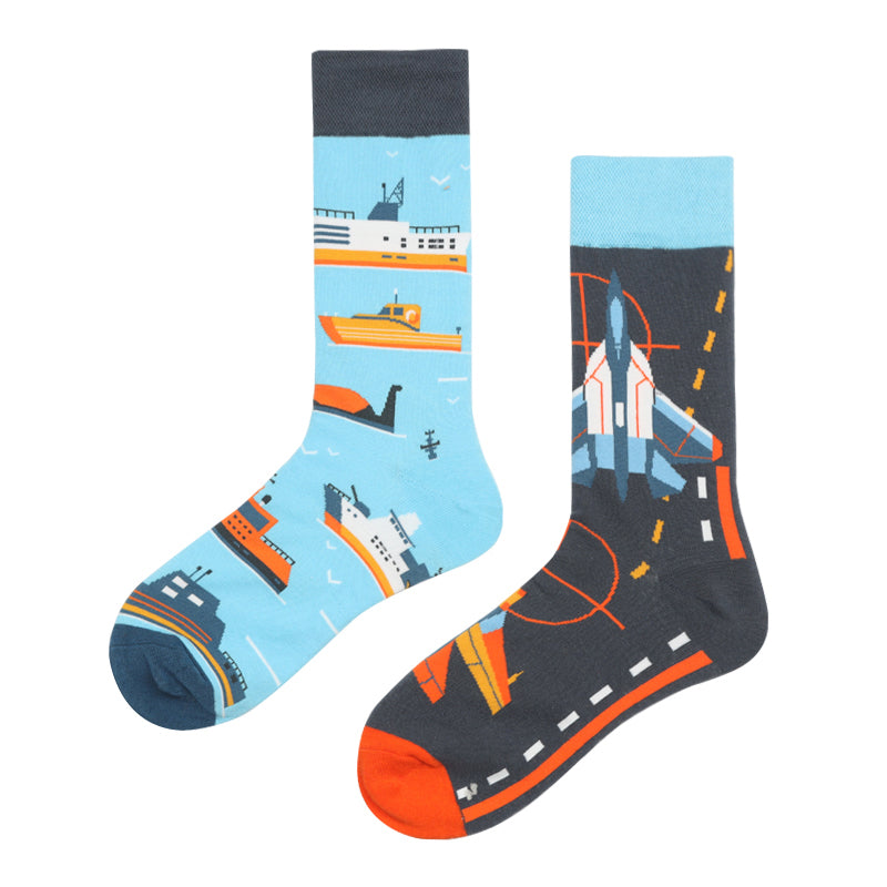 Asymmetrical Color Retro Personality Male And Female Couple Mid-length Cotton Socks