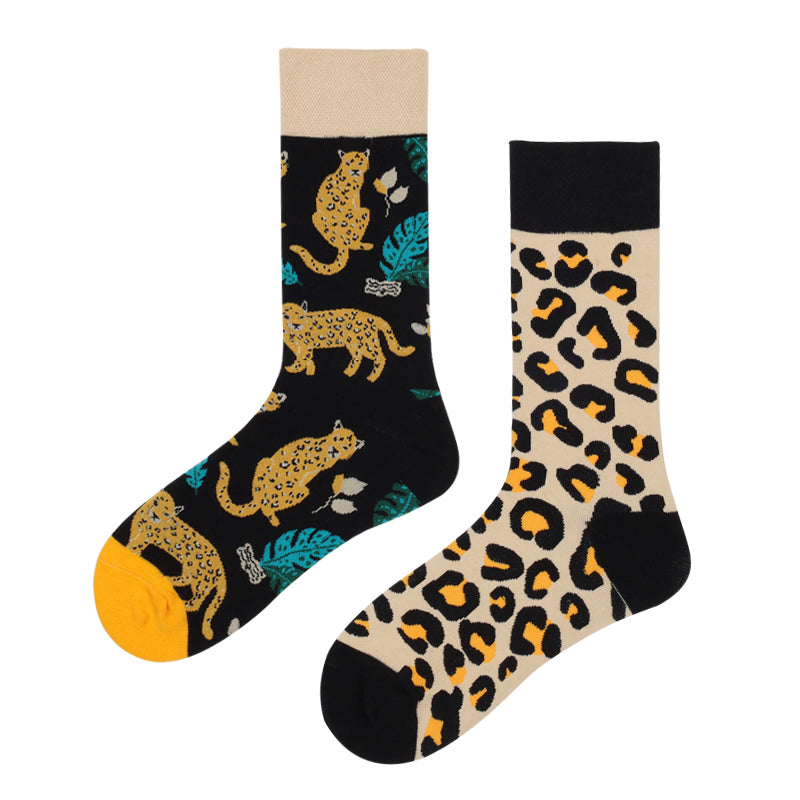 Asymmetrical Color Retro Personality Male And Female Couple Mid-length Cotton Socks