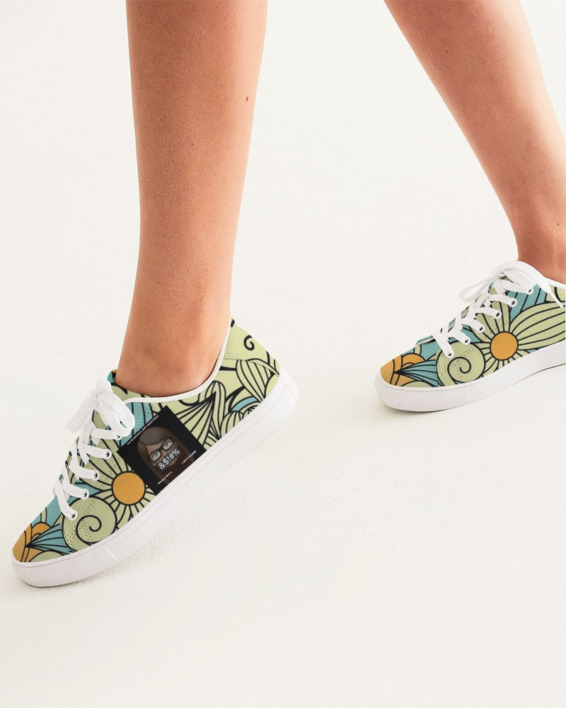 Angry yellow blue green print Women's Faux-Leather Sneaker