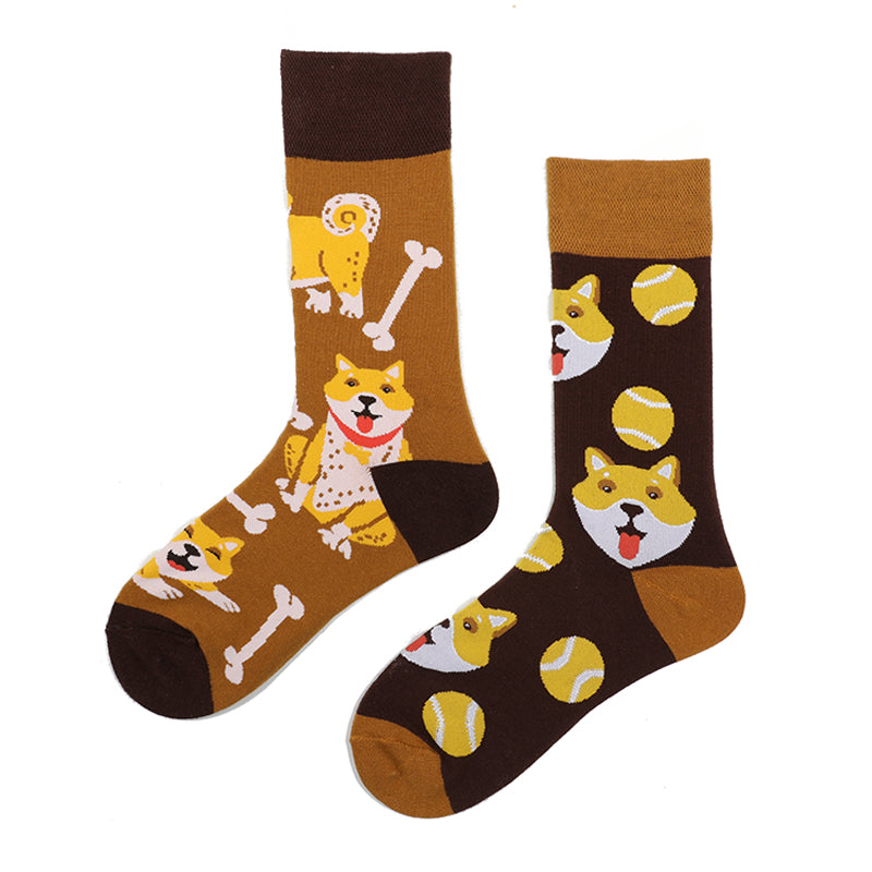 Asymmetrical Color Retro Personality Male And Female Couple Mid-length Cotton Socks