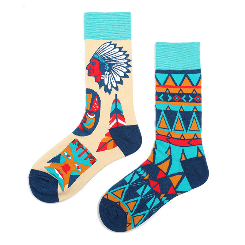 Asymmetrical Color Retro Personality Male And Female Couple Mid-length Cotton Socks