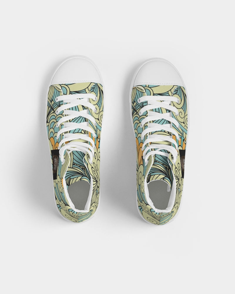Angry yellow blue green print Women's Hightop Canvas Shoe