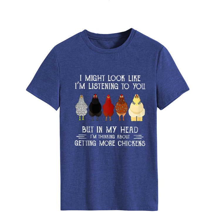 Simple Round Neck Pullover Blouse Print T-shirt