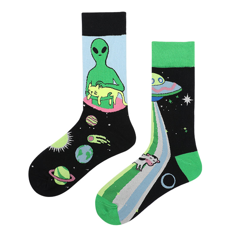 Asymmetrical Color Retro Personality Male And Female Couple Mid-length Cotton Socks