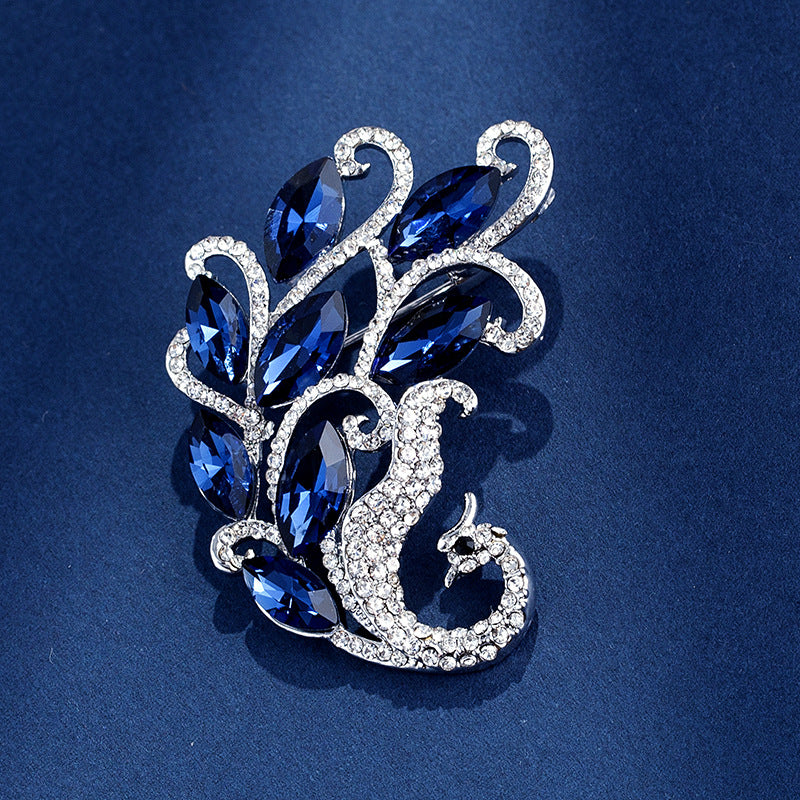 Blue Crystal Phoenix Brooch Women's Alloy Diamond