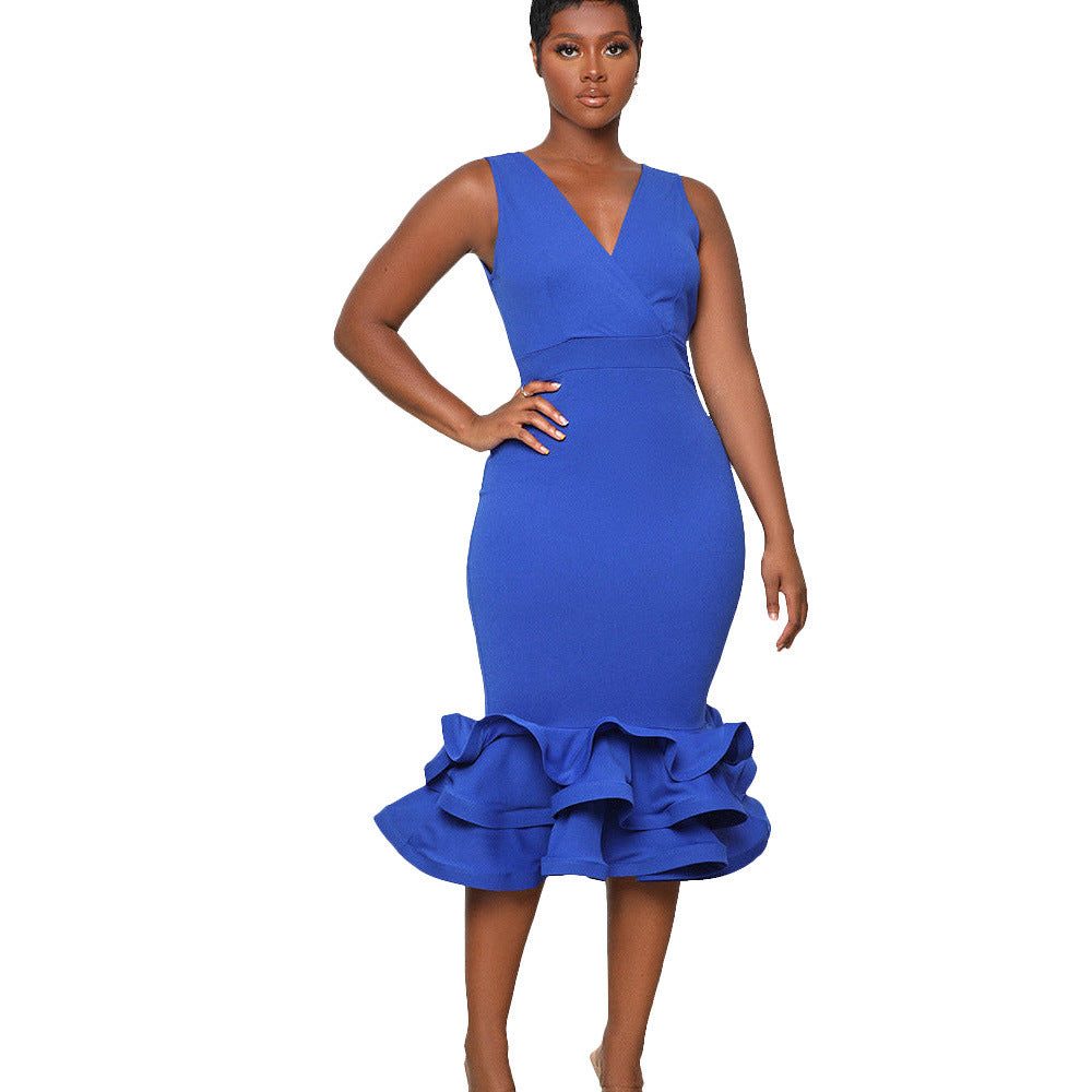 Sleeveless V Neck Evening Dress 3D Three Dimensional Skirt