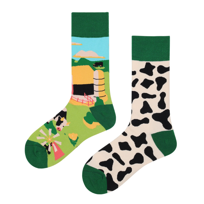 Asymmetrical Color Retro Personality Male And Female Couple Mid-length Cotton Socks